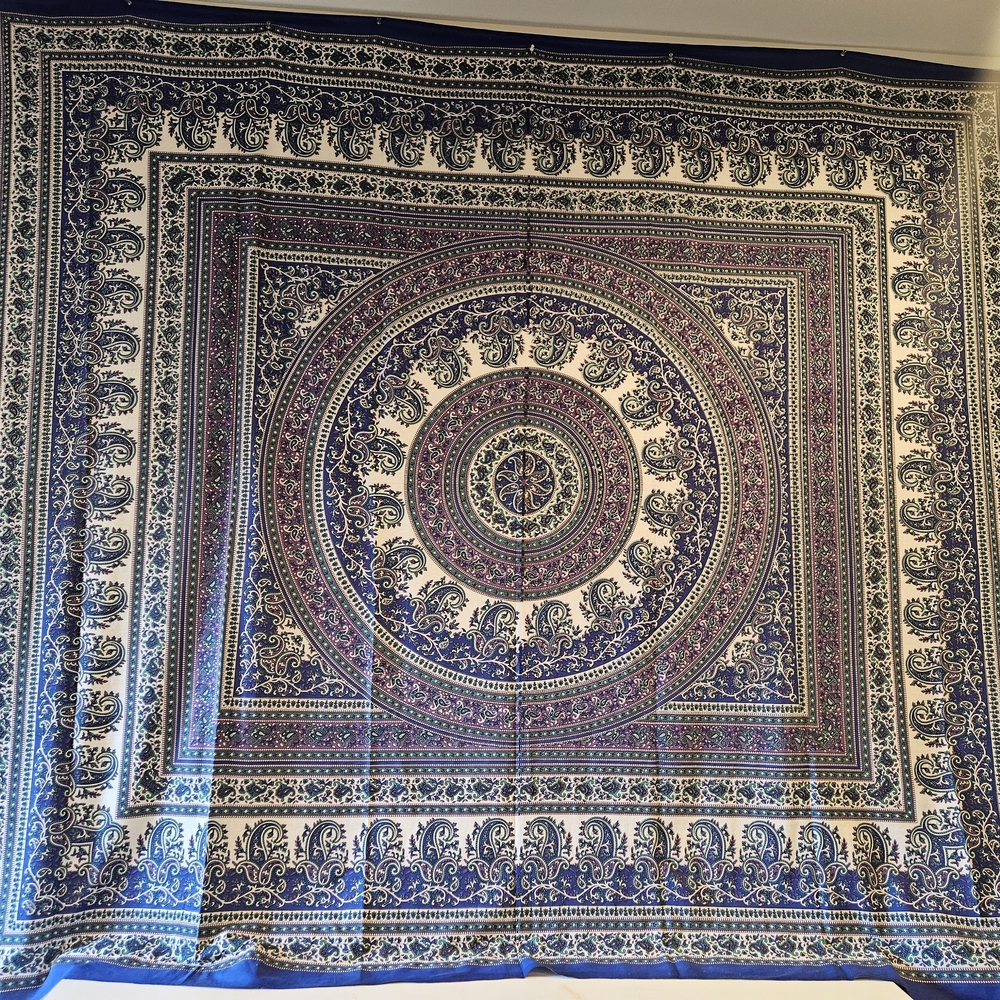 Blue and White Mandala Tapestry